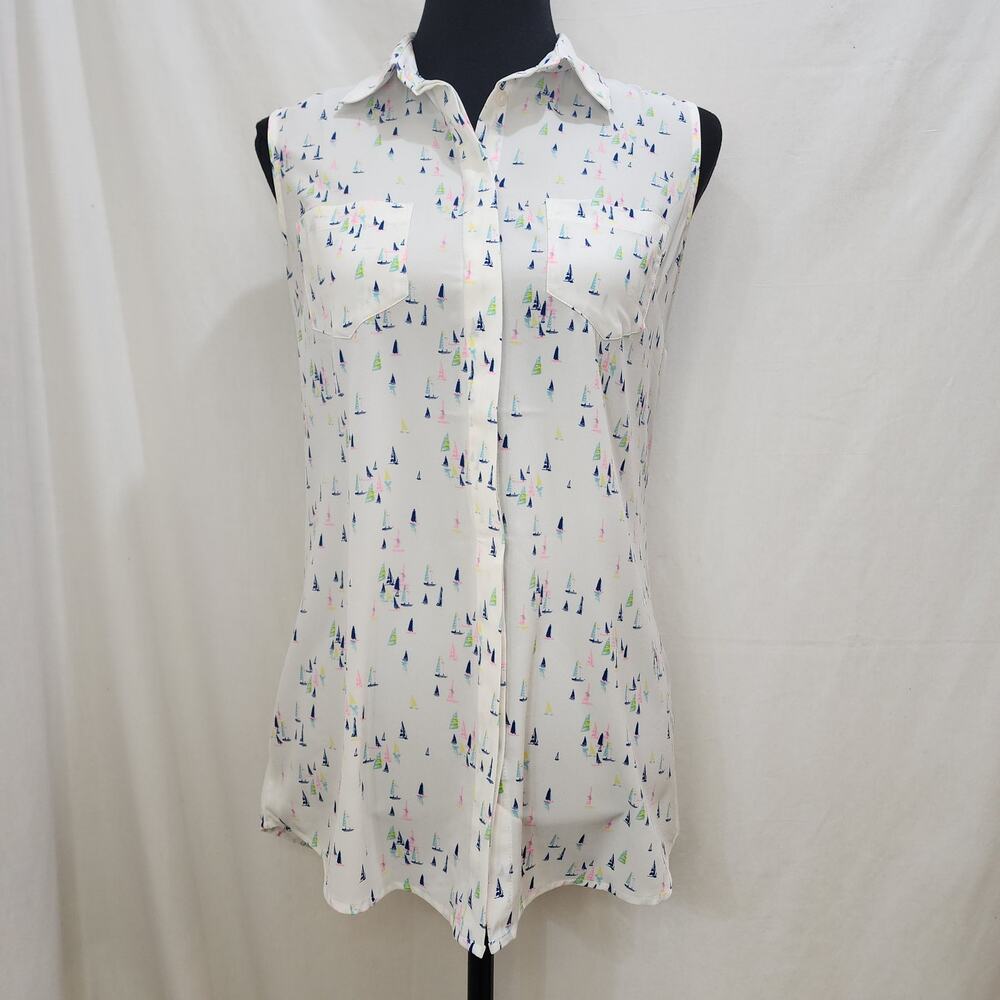 Merona Sleeveless Boat Print Button Down Top, X-Small